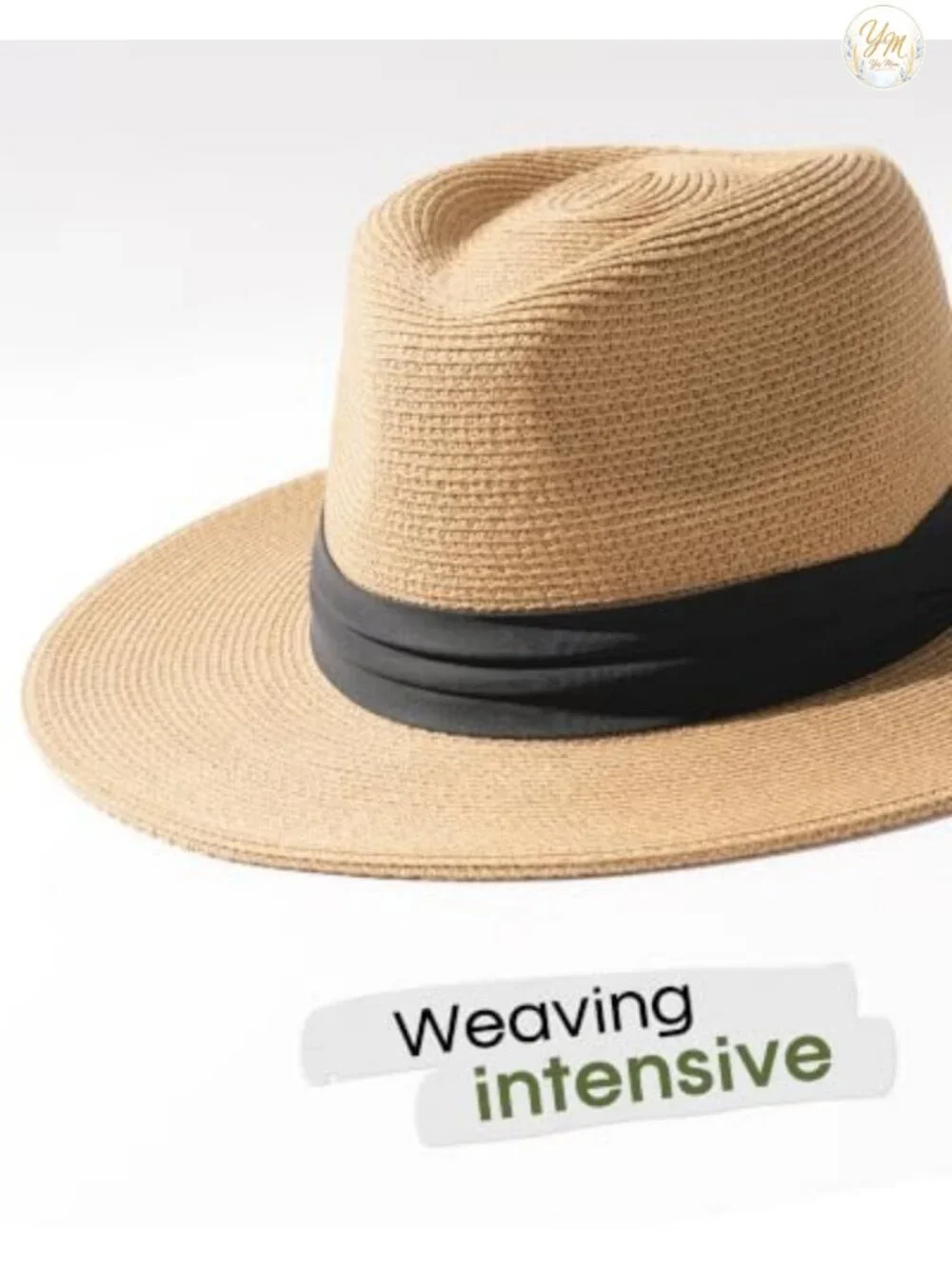 Wide Brim Straw Panama Hat Fedora Summer Beach Sun Hat with Chin Strap